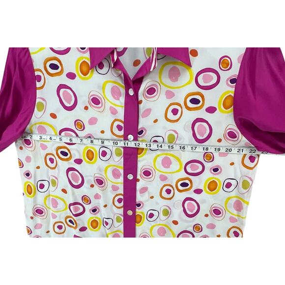 Koos Of Course Vintage Blouse Womens L Pink White Silk Abstract 90s Retro Top - Picture 5 of 14